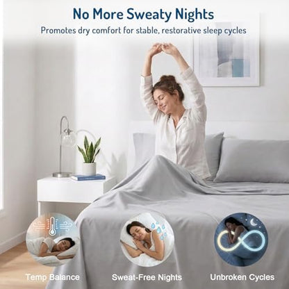 Coolmax® Cooling Sheets for Hot Sleepers, Queen Size, Light Grey