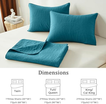 akkialla Teal King/Cal King Quilt Set, Ultrasonic Lightweight Bedspread Coverlet for Modern Minimalist Bedroom, Soft Microfiber Coin Pattern Bedding, 3-Piece (1 Quilt, 2 Pillow Shams)
