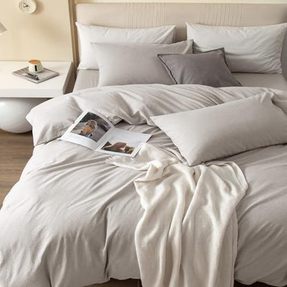 JIYUAN Oversized King Plus Washed Cotton Duvet Cover Set Relaxed Linen Feel