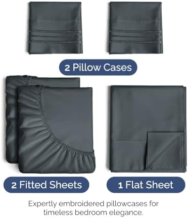 Split King Size 5 Piece Sheet Set - Soft & Cooling Bed Sheets - Slate Blue