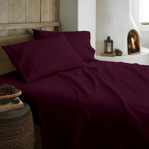 100% Organic Flannel Sheets King Size - GOTS Certified 100% Cotton Flannel Sheets Set with Comfortable Soft Brushed Finish & Deep Pocket - 1 Flat 1 Fitted & 2 Pillowcases (Aubergine, King)