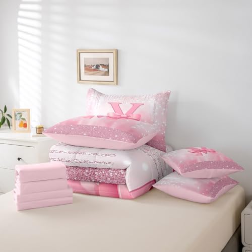 Feelyou Boys Girls Pink Bowknot 7 Pieces Bedding Set Twin Size