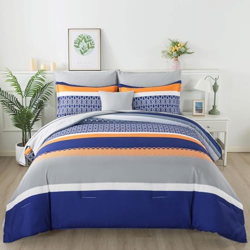 Anibedding 8 Pieces Bed in a Bag,Striped Comforter Set King Size