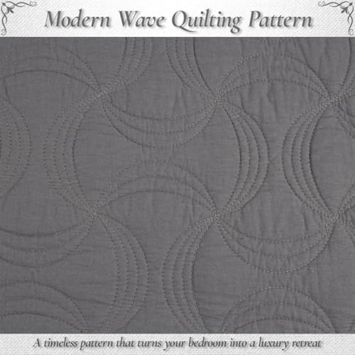 Cozy Line Home Fashions Charcoal Gray Cotton Quilt Set – 3-Piece Solid Textured Quilted Bedspread with Shams, Lightweight All Season Modern Bedding (Geometric - Gray, King - 3 piece)