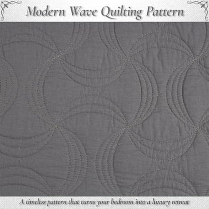 Cozy Line Home Fashions Charcoal Gray Cotton Quilt Set – 3-Piece Solid Textured Quilted Bedspread with Shams, Lightweight All Season Modern Bedding (Geometric - Gray, Queen - 3 piece)