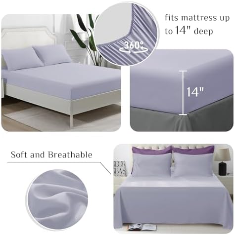 JOLLYVOGUE California King Comforter Set, Ultra-Soft Bed in a Bag Cal King Size 7 Pieces, Oeko-TEX Certified Bedding Set With Down Alternative Comforter, Sheets, Pillowcases & Shams, Purple & Lavender