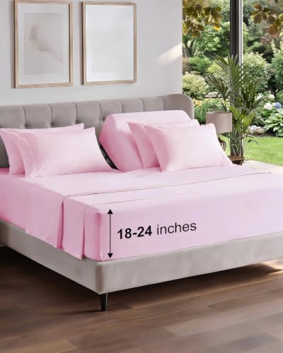 Extra Deep Flex Top Split Head King Sheet Set - 6pc Sheets - Light Pink