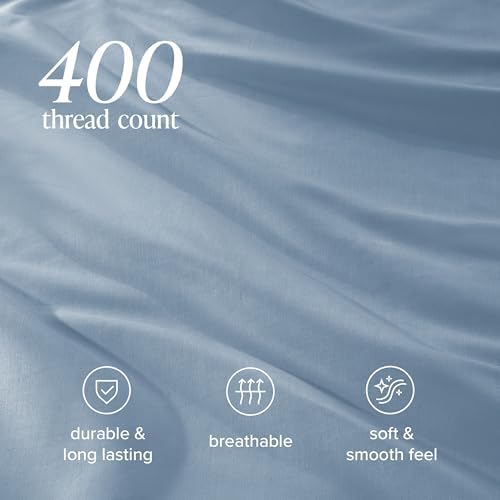 Bare Home 100% Organic Cotton Sateen Duvet Cover Set (Queen, Dusty Blue)