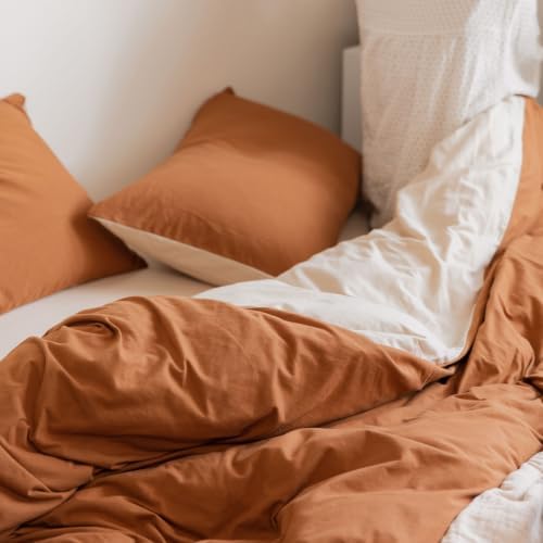 LifeTB Jersey Knit Cotton Duvet Cover Set Twin XL Terracotta & Cream Beige