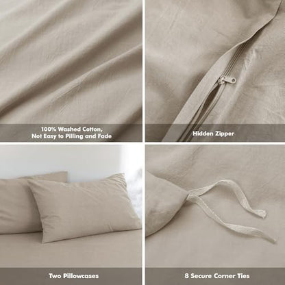 FOSSA Duvet Cover Set 100% Washed Cotton Linen Feel King