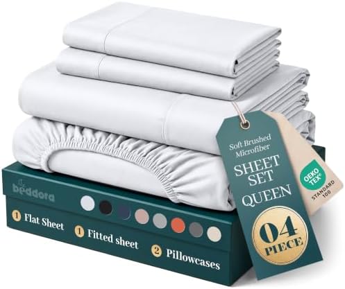 Queen Sheets Set, 4 Pcs 16" Deep Pocket Hotel Luxury Bed Sheets, White