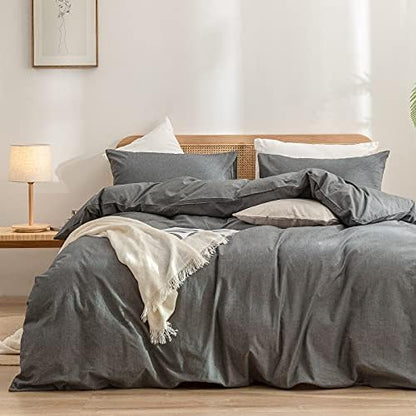 BESTOUCH Cotton Solid Duvet Cover Set Linen Feel Dark Grey Super King