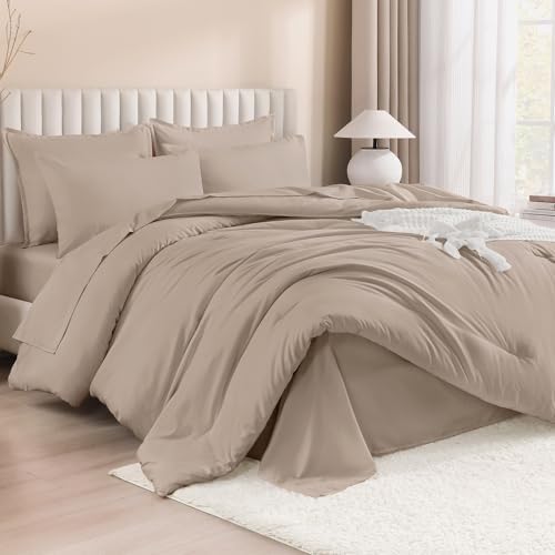 Litanika Full Comforter Set with Sheets - 7 Pieces Solid Bed in a Bag