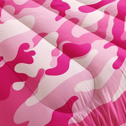 Nttopship Camo Comforter Set for Girls Men King Size Pink Camouflage Bedding Sets for Kids Boys,Ultra Soft Lightweight Bedding Sets，Kids Room Decor with 1 Comforter with 2 Pillow Case