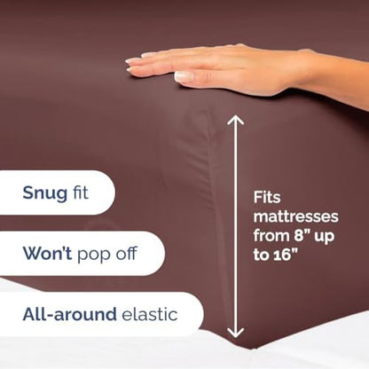Queen Size 4 Piece Sheet Set - Ultra Soft & Cooling Sheets - Dark Russet