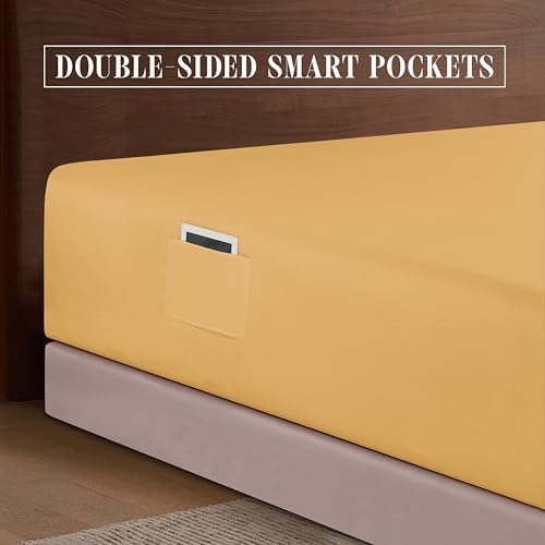 Elegant Comfort 1500 Premium Hotel Quality 18-24 Inches Deep - Extra Deep Pocket Single Fitted Sheet for High Mattress, Luxury and Softest, Smart Pocket - Wrinkle Free, Queen, Gold