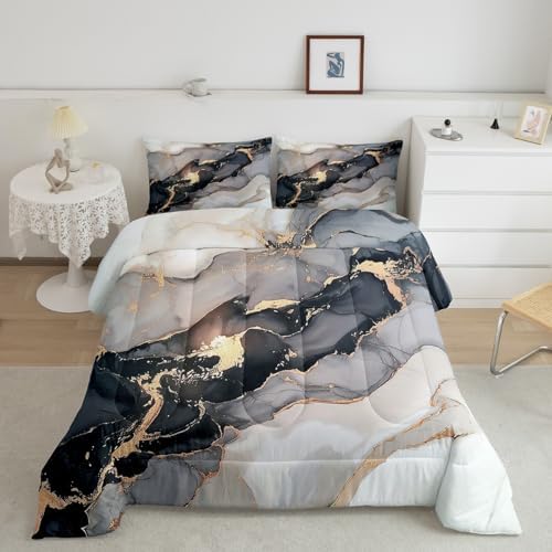 Erosebridal Black Marble Bedding Set Twin,Black and Grey Marble Comforter Set Men Teens Boys Modern Gray Orange Abstract Art Tie Dye Down Comforter Kids Gothic White Gold Marble Duvet Insert Soft