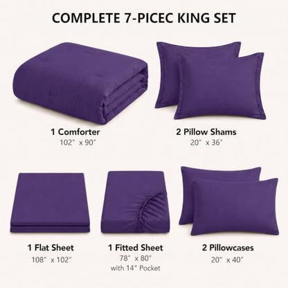 HIMEET King Comforter Set, 7-Piece Point-Quilted Bed in a Bag, Purple