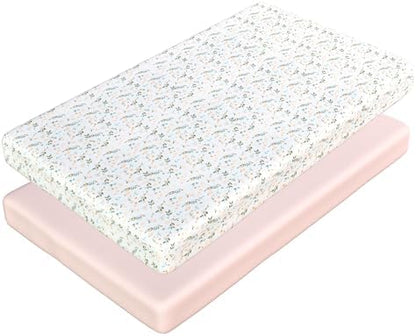 Fitted Crib Sheets for Girls, 2 Pieces 52"x28" 100% Cotton Crib Mattress Sheet, Absorbent Baby and Toddler Bed Sheets, Mattress Cover Oeko-TEX Cribs Sheet Set, Pink Floral Girl Nursery Gift Set