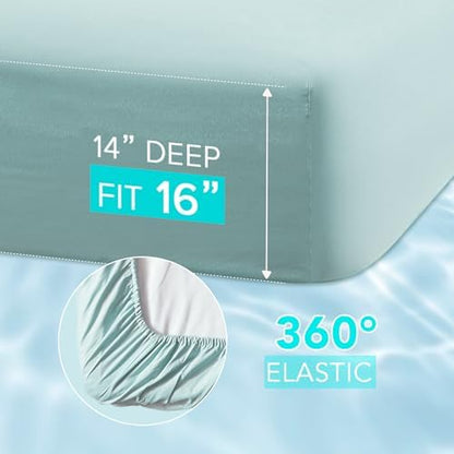 Comfort Spaces Coolmax Moisture Wicking Sheet Set Soft, Fade Resistant, All Elastic Deep Pocket Fits Up to 16" Mattress - Warm Weather Cooling Sheets for Night Sweats, Twin, Aqua, 3 Piece