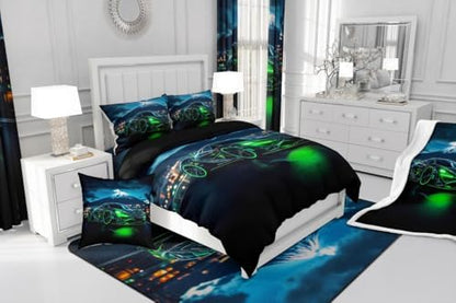 Green Race Car Twin Comforter Set for Boys,3D Emerald Green Racing Car Bedding for Kids Teen,Cool Speed Cars Down Comforter for Men Adults Extreme Sports Gaming Quilt Bed Set Lightweight Duvet Insert