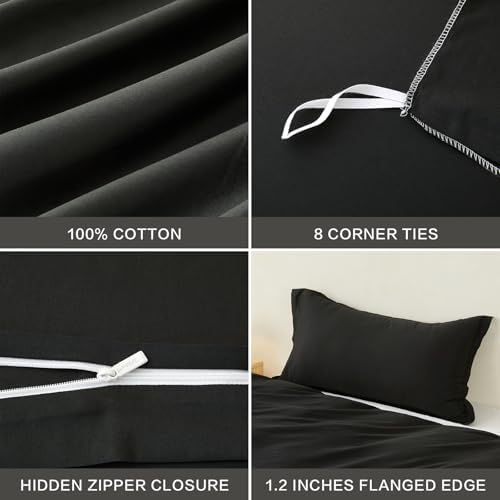 Duvet Cover Set Twin Size 100% Organic Cotton Pirate Black, SAPHREAS 2 Pcs Soft Bedding Comforter Cover with Zipper Closure & Corner Ties, Comforter Not Included