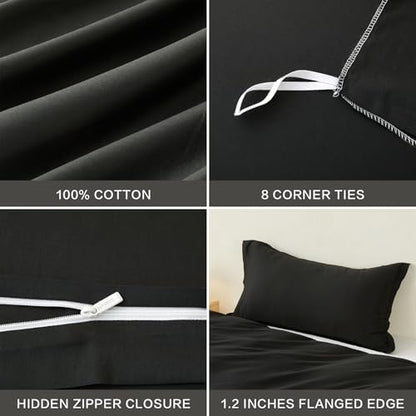 Duvet Cover Set Twin Size 100% Organic Cotton Pirate Black, SAPHREAS 2 Pcs Soft Bedding Comforter Cover with Zipper Closure & Corner Ties, Comforter Not Included