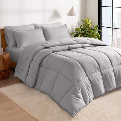 Bare Home Bed-in-A-Bag 7 Piece Comforter & Sheet Set - California King - Goose Down Alternative - Ultra-Soft 1800 Premium Bed Set (Cal King, Light Grey/Light Grey)