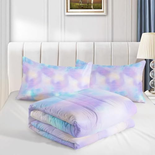Axolotl Tie Dye Bedding Set King,Pink Blue Purple Cloud Comforter Set,Colorful Gradient Bedding,Tie Dye Pastel Comforter for Adults,Rainbow Gradient Clouds Bed for Women,1 Quilt 2 Pillowcases