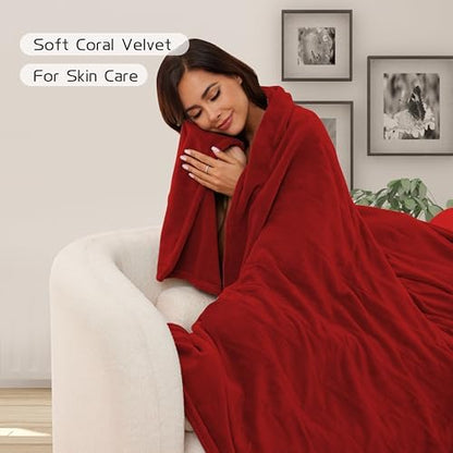 ReyyNio Electric Heated Blanket Twin Size 62"x84", 10H Auto-Off, Red