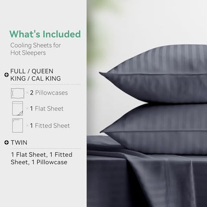 Cooling Sheets Set King Size, Viscose Derived from Bamboo for Hot Sleepers, Double Stitching, Deep Pocket to 16 Inch, Silky Soft and Breathable Bedding, 4PC (King, Jacquard Dark Grey)