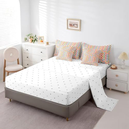 jejeloiu Orange Blue Green Comforter Set with Sheets 7 Piece Queen Size