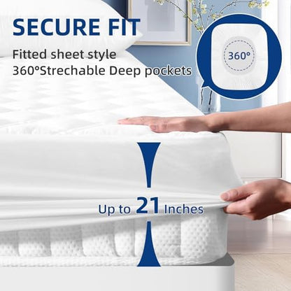 MEELUS Padded Full Mattress Protector Waterproof, Deep Pocket 8"-21",White