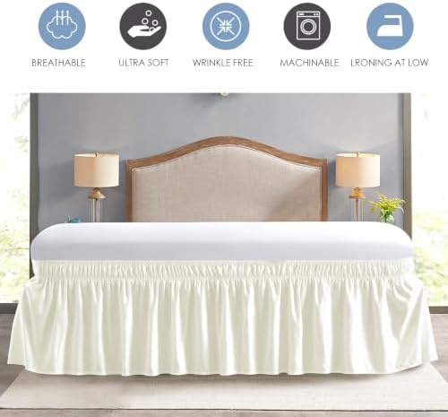 FreshCulture Queen Bed Skirt, Elastic Wrap Around Bed Skirt Queen Size, Bed Skirts for Adjustable Bed, Easy Fit with 15 Inch Drop Length, Hotel Quality Dust Ruffle for Queen Bed (Ivory)