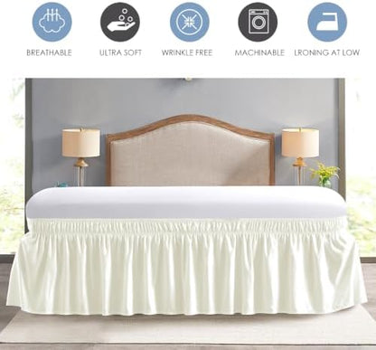 FreshCulture Queen Bed Skirt, Elastic Wrap Around Bed Skirt Queen Size, Bed Skirts for Adjustable Bed, Easy Fit with 15 Inch Drop Length, Hotel Quality Dust Ruffle for Queen Bed (Ivory)