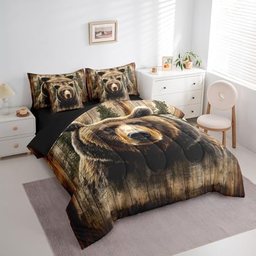 Erosebridal Bear 7 Piece Bedding Set Twin Size,Hunting Theme Bed in a Bag,Rustic Cabin Lodge Bed Set Includes Comforter, Sheet Set, Pillowcases & Pillow Covers All Season Bedroom Decor