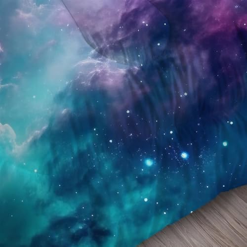 Galaxy Bedding Set King Size Blue Space Comforter for Girls Boys Women Bedroom Decor Moon Cloud Starry Sky Glitter Star Quilt Bed Sets, 1 Comforter 2 Pillowcases