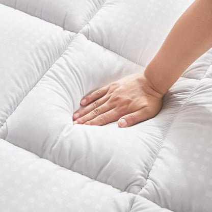 Mattress Pad - Soft and Breathable Mattress Protector Cover - Pillow Topper with Stretches to 18” Deep Pocket Fits Up to 8”-21” Cooling Bed Topper (White-Thick, King)