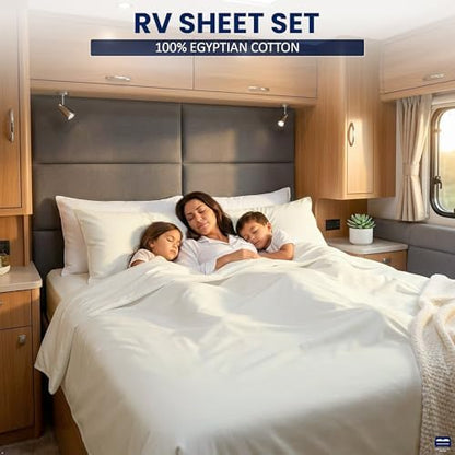 Cottingon 4 Piece Short Queen Sheets, 15" Deep, Egyptian Cotton, Ivory