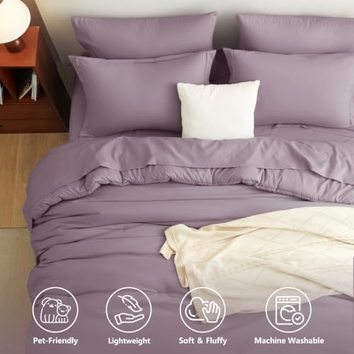 CozyLux Twin Comforter Set Dusty Purple, 5 Pieces Bed in a Bag Twin Comforter Set with Sheets, Grayish Purple Bedding Sets with Down Alternative Comforter, Sheets, Pillowcase & Sham, Soft Bed Set
