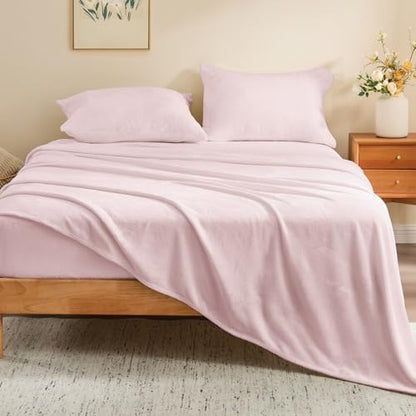 BEDELITE Flannel Sheets Queen Size, Pink, 4 Pieces