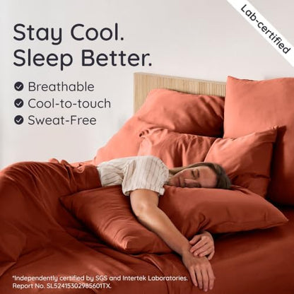 Bambaw 100% Viscose Derived from Bamboo Twin Sheets Sets – 4-Piece Twin Bed Sheets Set, Cooling, Soft & Breathable, Helps Reduce Night Sweats, Lightweight & Comfortable (Terracotta)