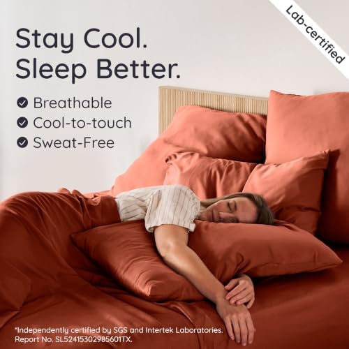 Bambaw 100% Viscose Derived from Bamboo Sheets Full Size Set – 4pcs Set of Full Size Bed Sheets Cooling and Soft, with Elastic Corner Straps, Bedding for Night Sweats (Terracotta)