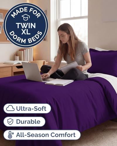 Duvet Cover Twin/Twin XL - 2 Piece Set, College Dorm Room - Purple