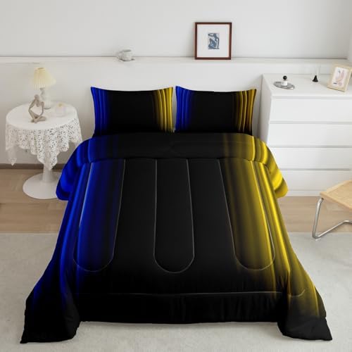 Feelyou Teens Abstract Ombre Decorations Bedding Set for Kids Women Blue Yellow and Black Comforter Set Geometric Modern Quilt Set Room 2Pcs Twin Size