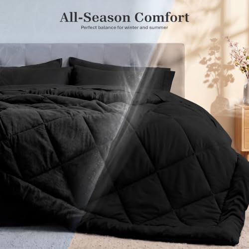 Utopia Bedding Comforter Set Full, Bed in a Bag 7 Piece, Black