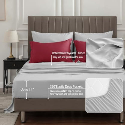 BEDELITE Queen Comforter Set 7 Pieces, Reversible Dark Red Bed in A Bag