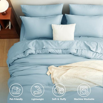 CozyLux Oversized King Comforter Set Light Blue, 7 Pieces 120"x98" Bed in a Bag Comforter Set with Sheets, All Season Soft Bedding Sets with Down Alternative Comforter, Sheets, Pillowcases & Shams