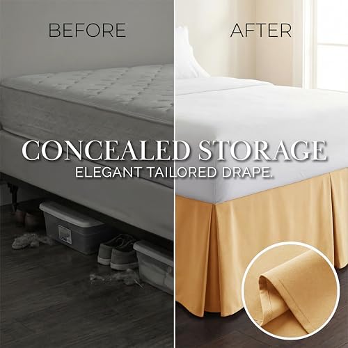 Pleated Queen Bed Skirt 14 Inch Drop Wrinkle Resistant Microfiber Gold