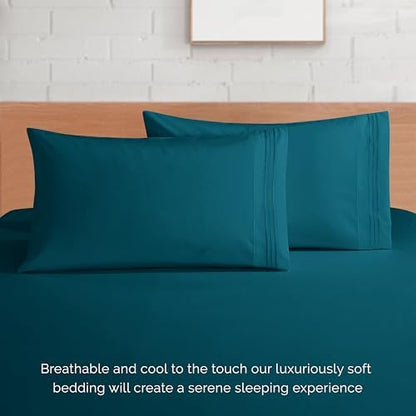 Elegant Comfort Luxury 1500 Premium Hotel Quality Microfiber 4-Piece Sheet Set - Wrinkle Resistant, All Around Elastic Fitted Sheet, Deep Pocket up to 16", King, Marine Teal